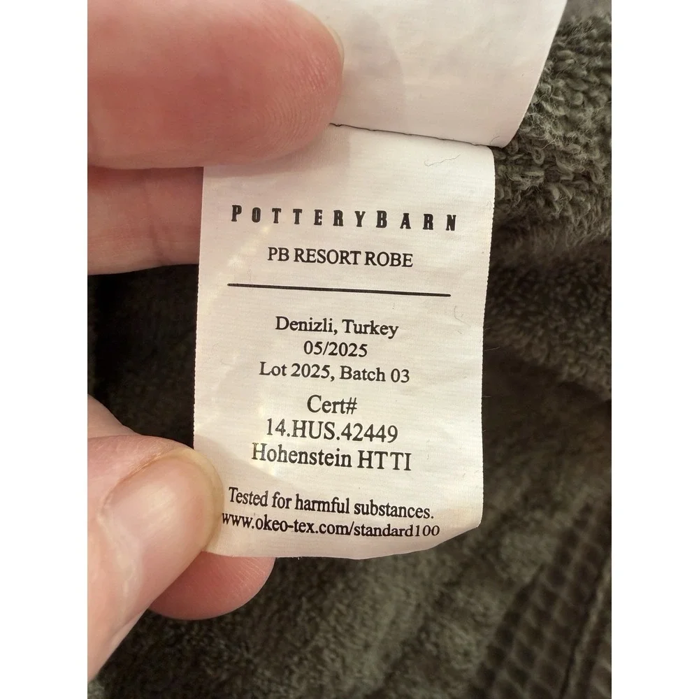 Pottery Barn Resort Robe Olive Green Size Medium Thick Waffle Knit Terry Cloth